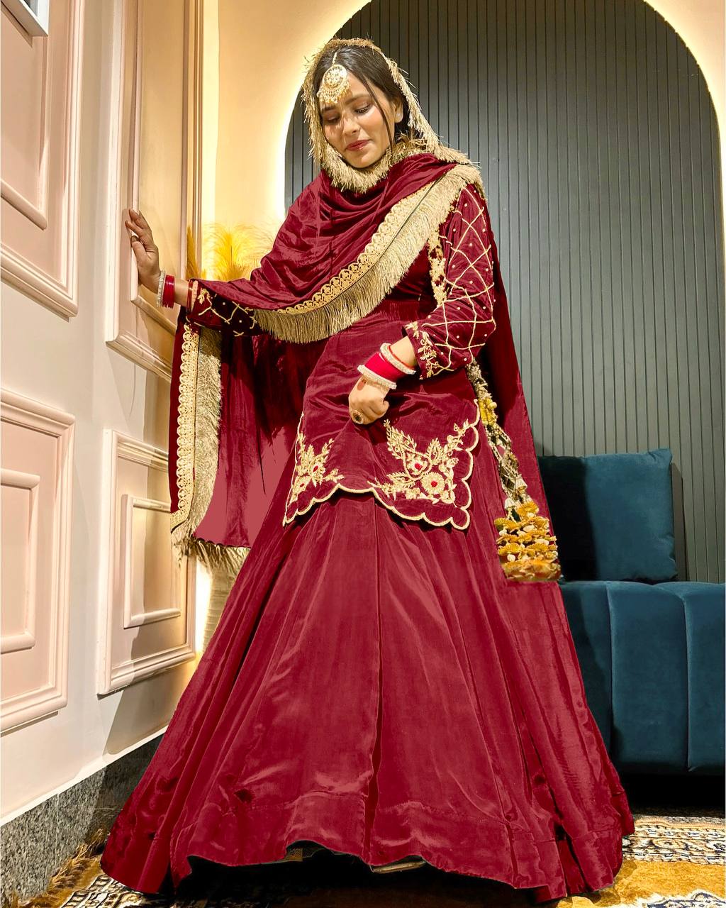 Elegant Emerald Green Embroidered  Set with Dupatta