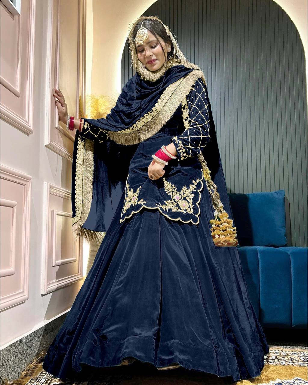 Elegant Emerald Green Embroidered  Set with Dupatta