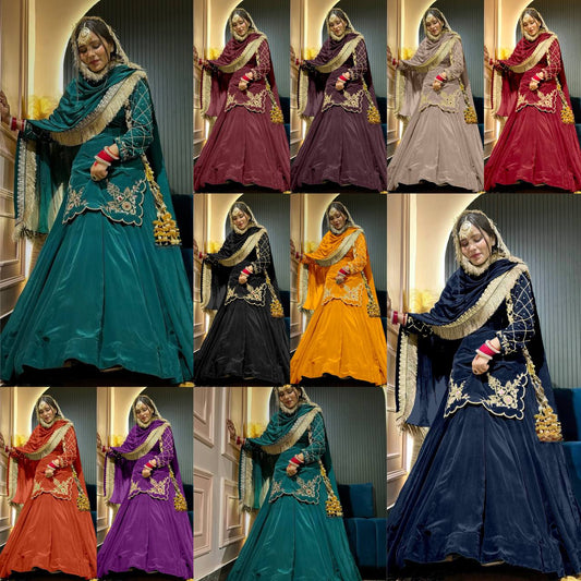 Elegant Emerald Green Embroidered  Set with Dupatta