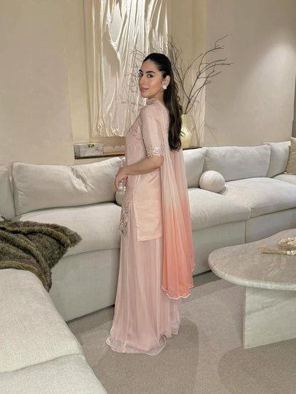 Blush Pink Heavy Floral Embroidered Georgette Straight Suit with Soft Dupatta