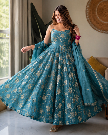 Twirling Through Dreams in a Floral Blue Dress Like Pure Magic Today