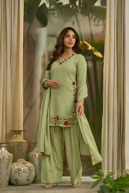 Raivya Green Embroidered Cotton Farshi Salwar Set
