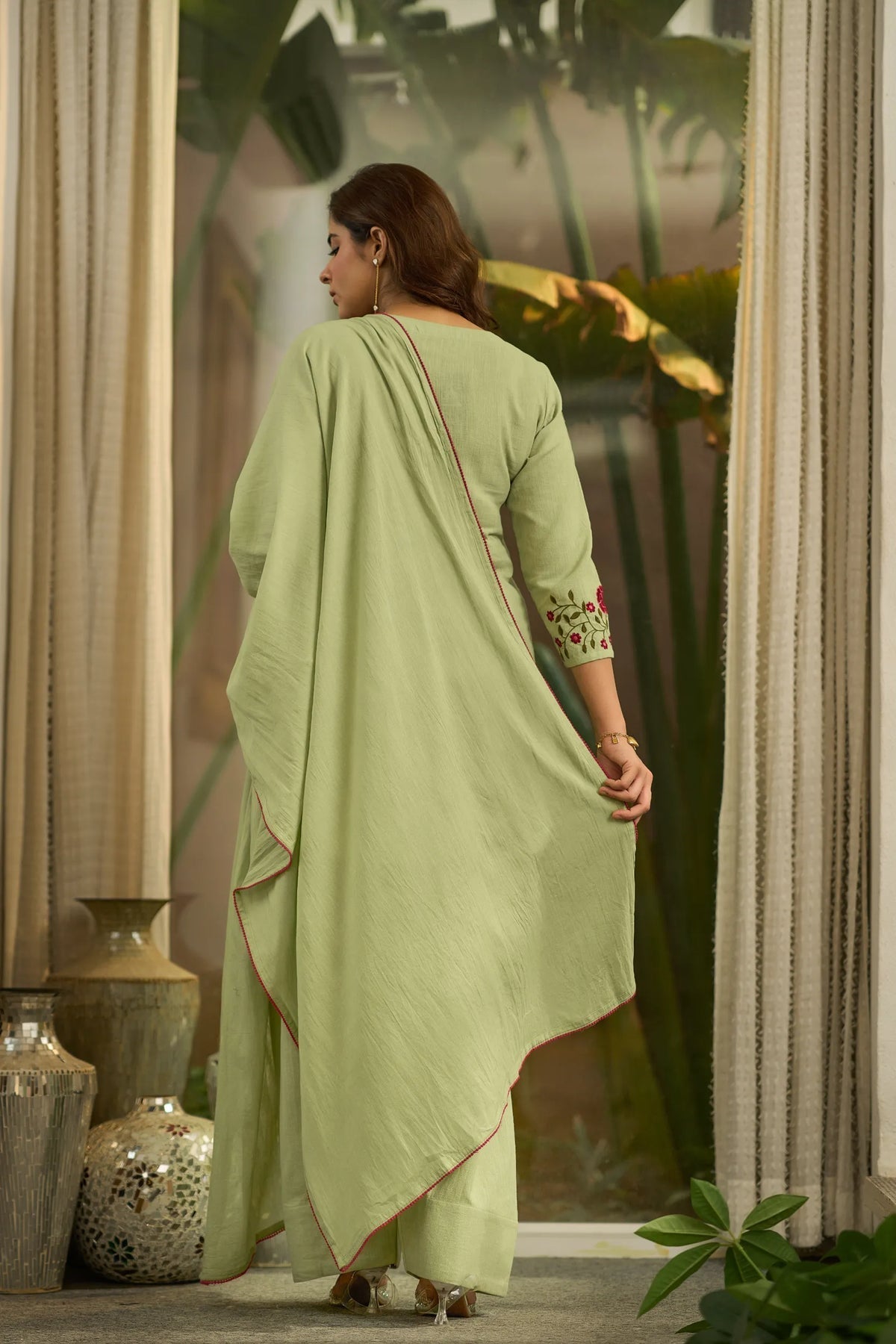 Raivya Green Embroidered Cotton Farshi Salwar Set