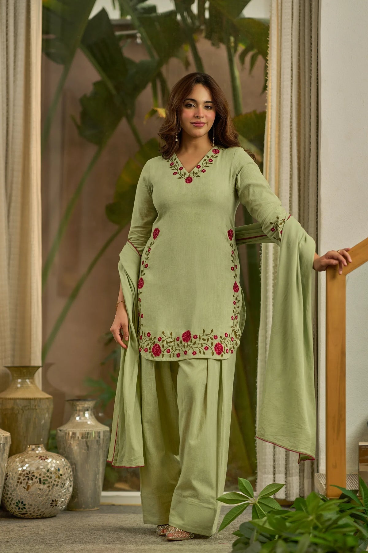 Raivya Green Embroidered Cotton Farshi Salwar Set