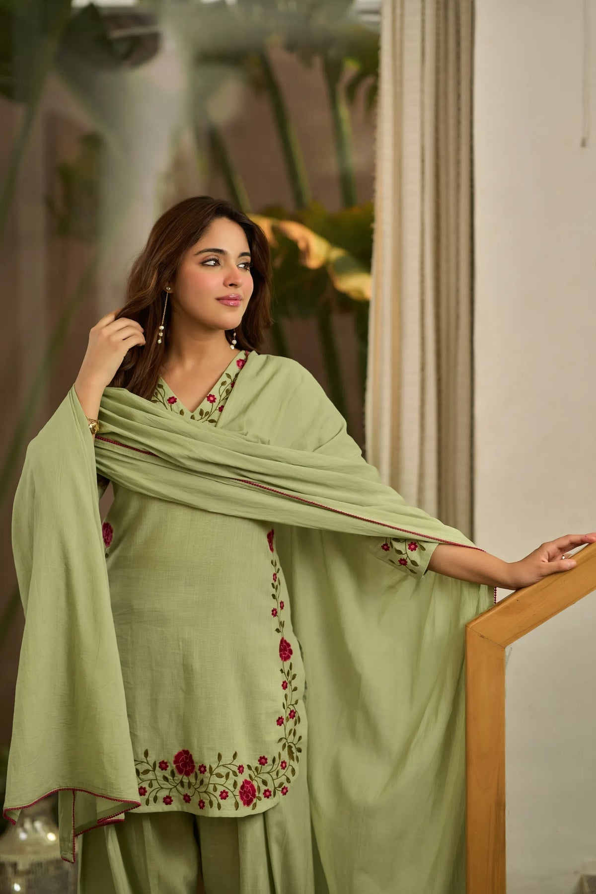 Raivya Green Embroidered Cotton Farshi Salwar Set