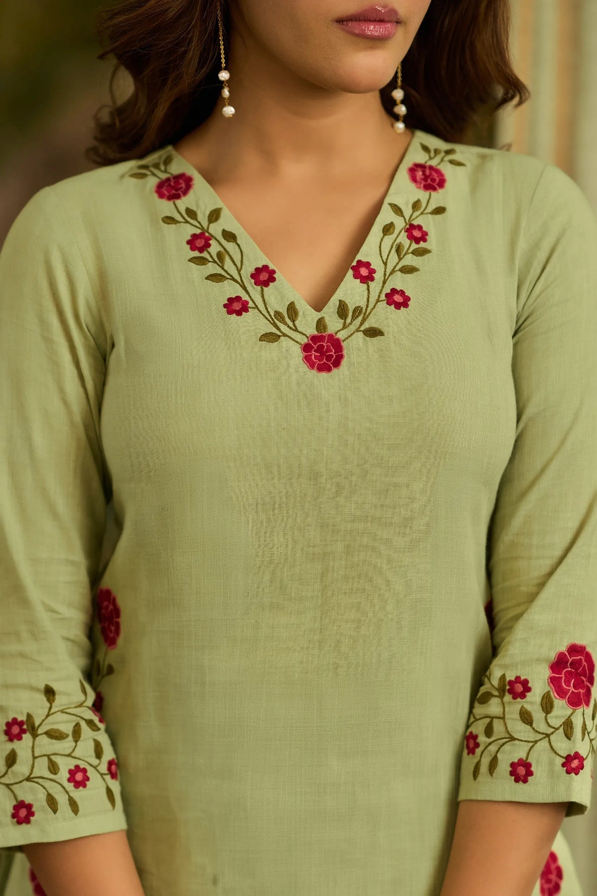 Raivya Green Embroidered Cotton Farshi Salwar Set