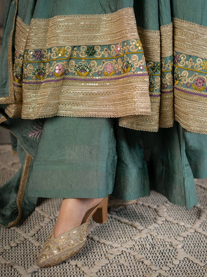 Mihira Teal Green Heavy Anarkali Suit Set
