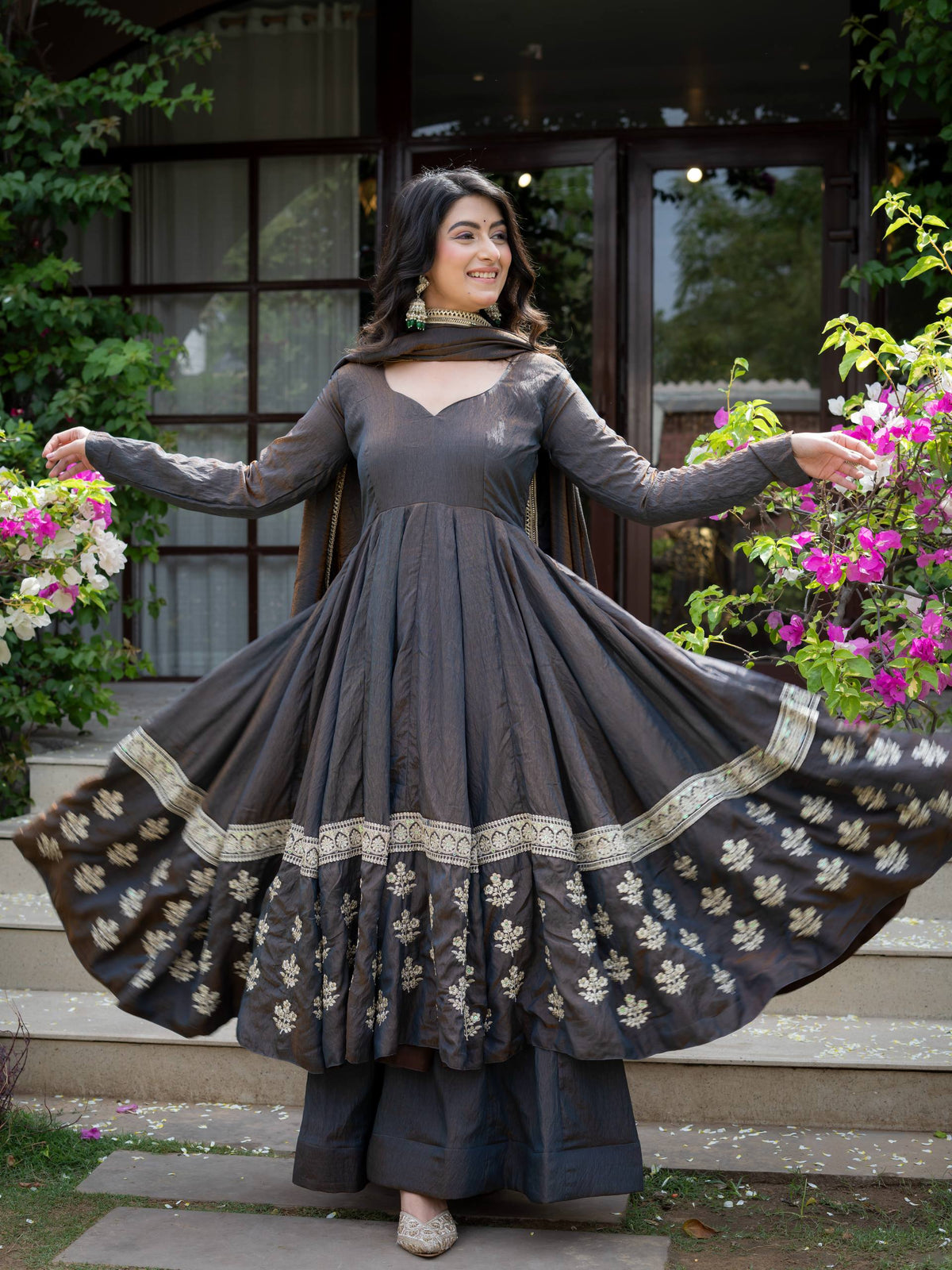 Vaanzya Silk Anarkali Suit Set with Dupatta