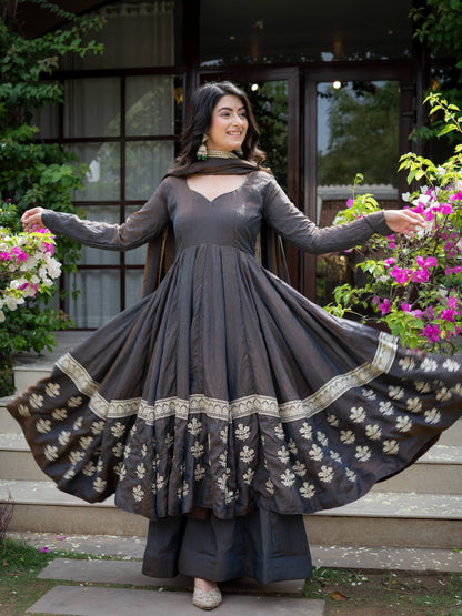 Vaanzya Silk Anarkali Suit Set with Dupatta