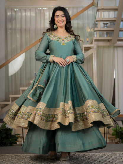 Mihira Teal Green Heavy Anarkali Suit Set