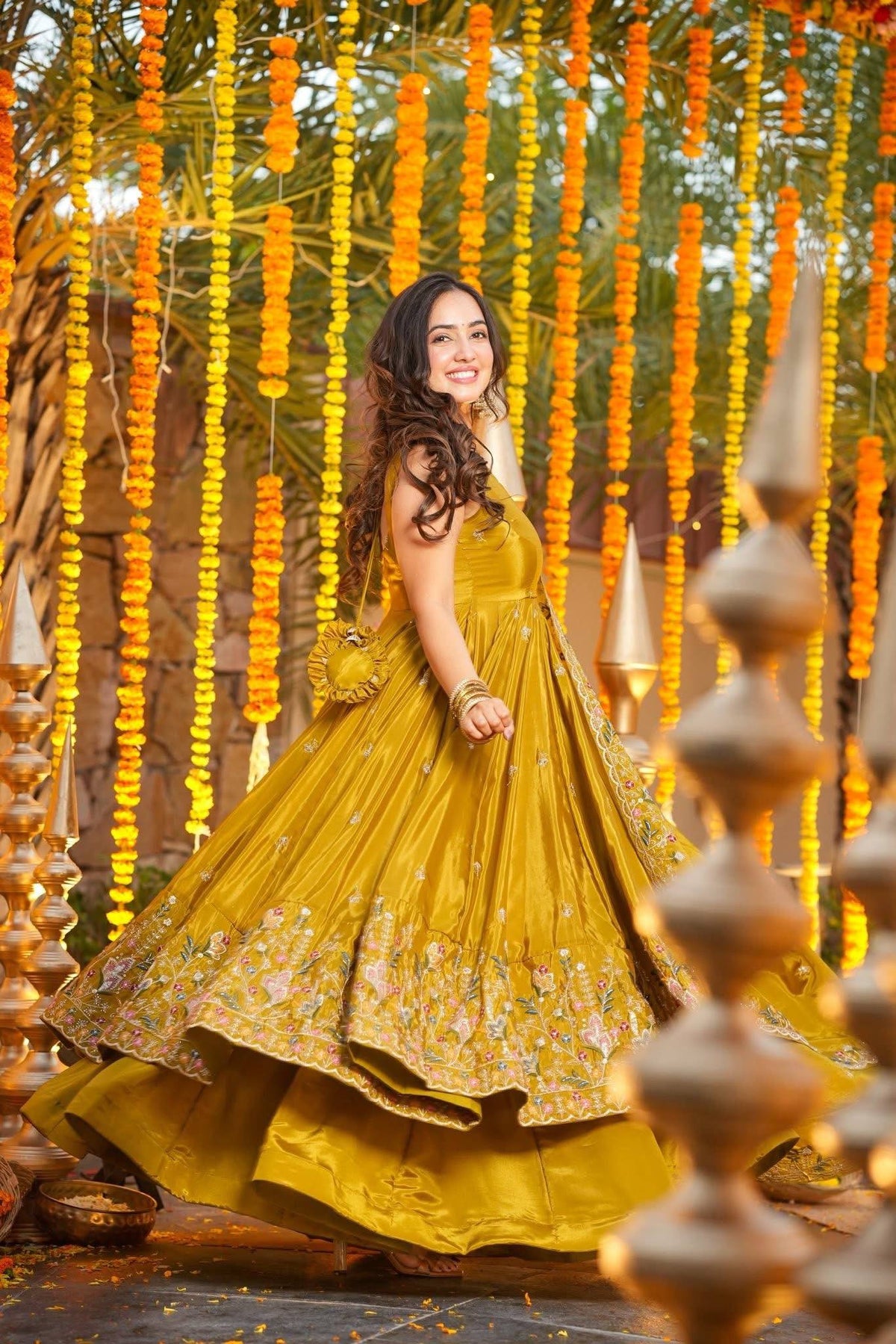 Ocira Mustard Silk Anarkali Suit Set