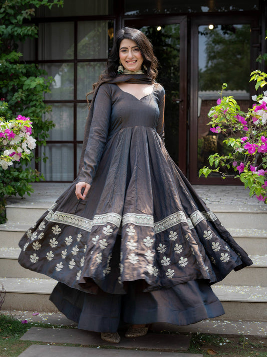 Vaanzya Silk Anarkali Suit Set with Dupatta