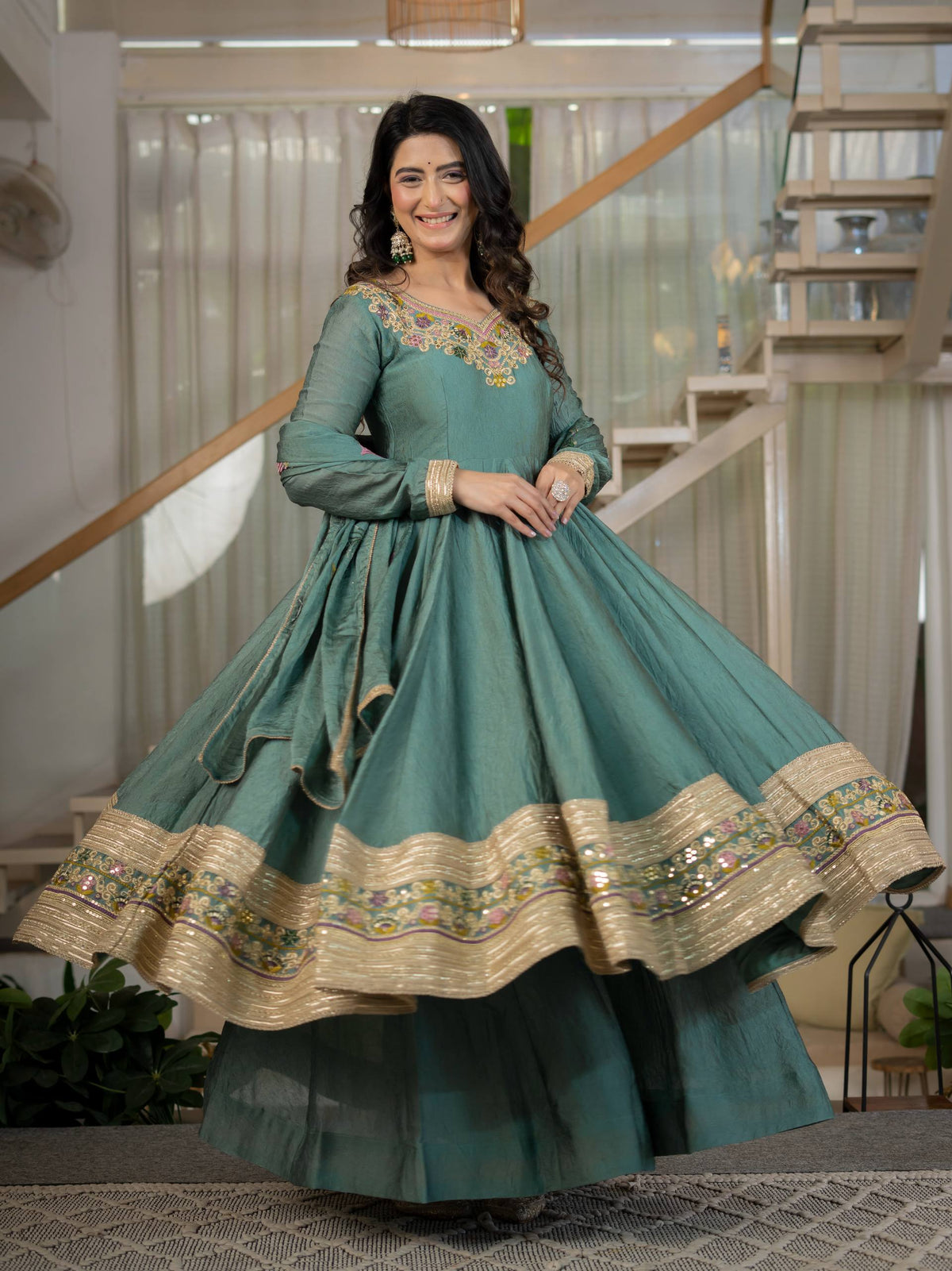 Mihira Teal Green Heavy Anarkali Suit Set