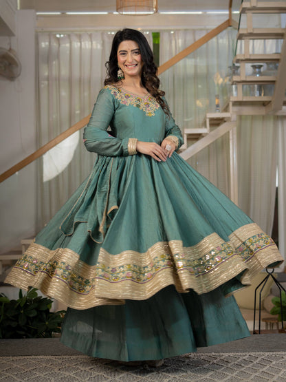 Mihira Teal Green Heavy Anarkali Suit Set