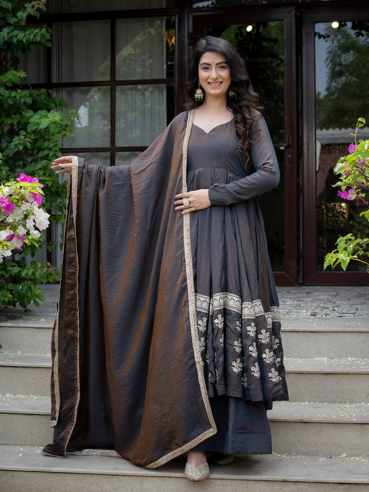 Vaanzya Silk Anarkali Suit Set with Dupatta