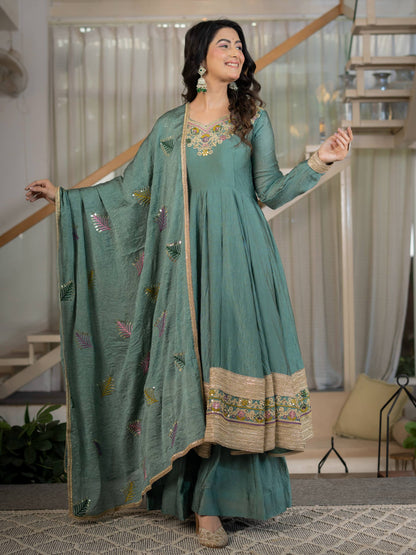 Mihira Teal Green Heavy Anarkali Suit Set