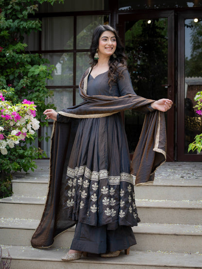 Vaanzya Silk Anarkali Suit Set with Dupatta