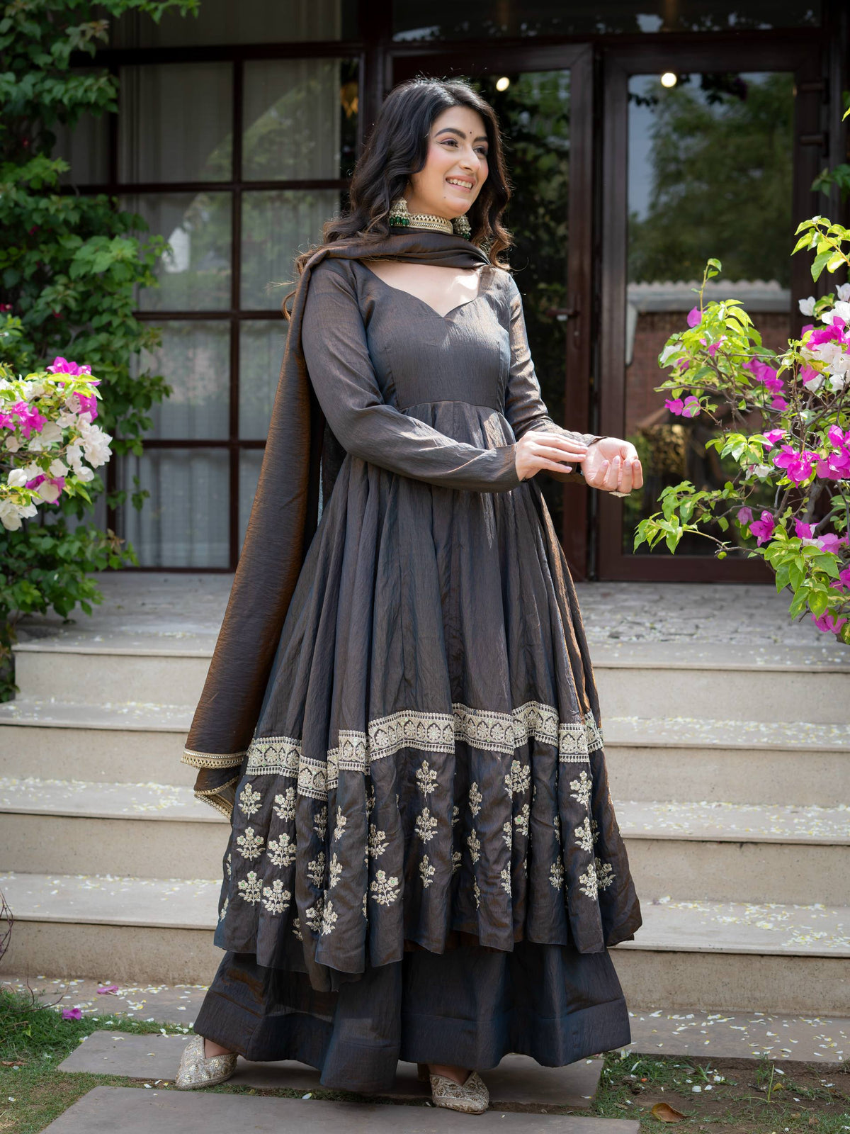 Vaanzya Silk Anarkali Suit Set with Dupatta