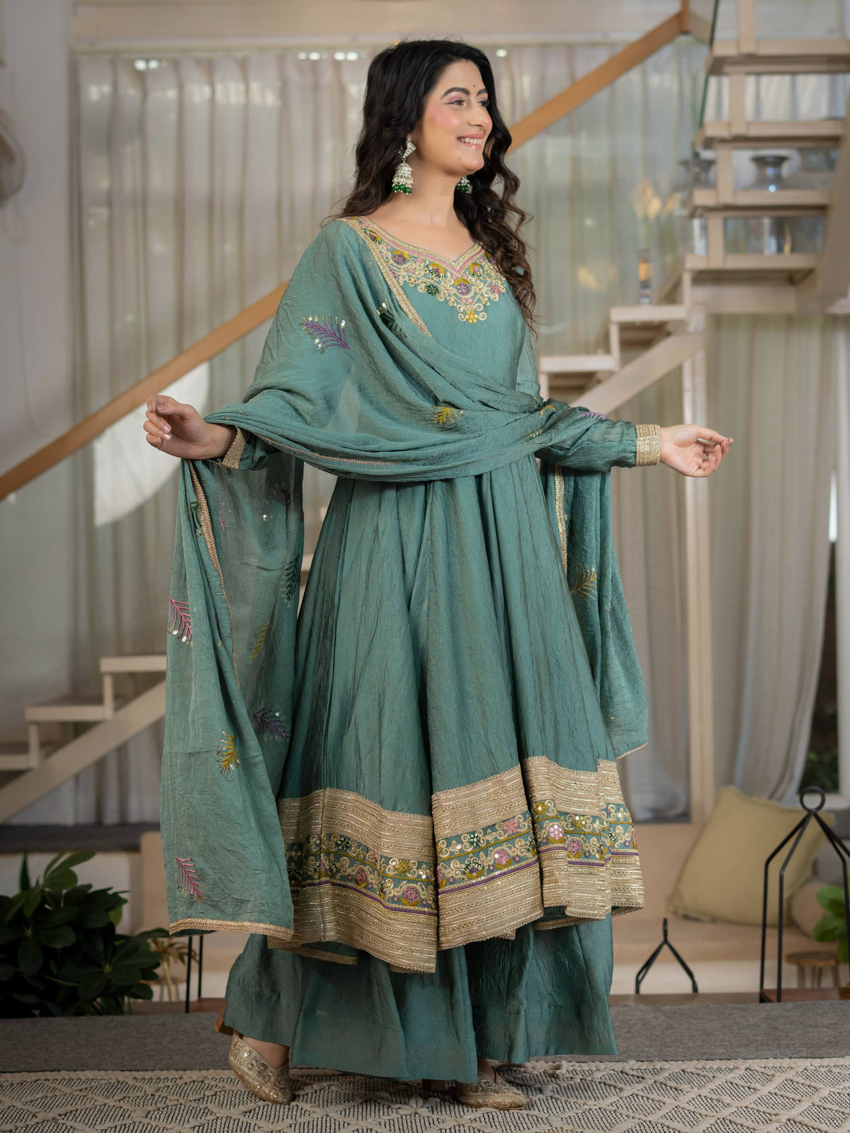 Mihira Teal Green Heavy Anarkali Suit Set