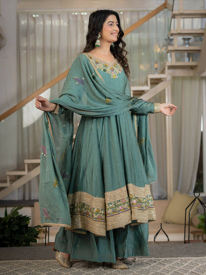 Mihira Teal Green Heavy Anarkali Suit Set