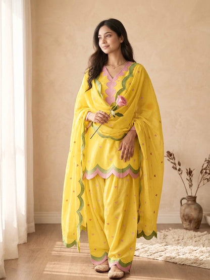 Ivory Pink Heart Embroidery thread Work Farshi Salwar Suit Set
