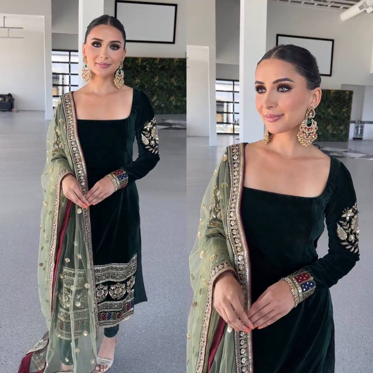 "Ethereal Elegance in Green Ensemble"