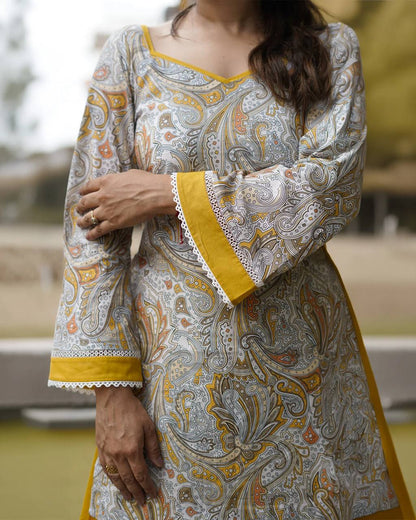 Natural  Embroidered Straight Kurta with Farshi salwar & Dupatta Set.