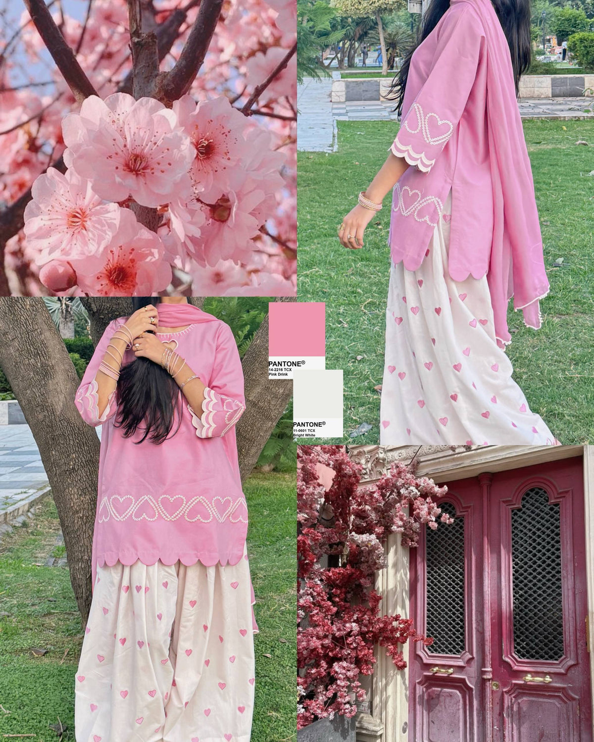 Blush Pink Heart Embroidered Pure Cotton Straight Kurta with Patiala Salwar