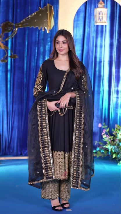 "Designer Black Suit with Heavy Gold Detailing"