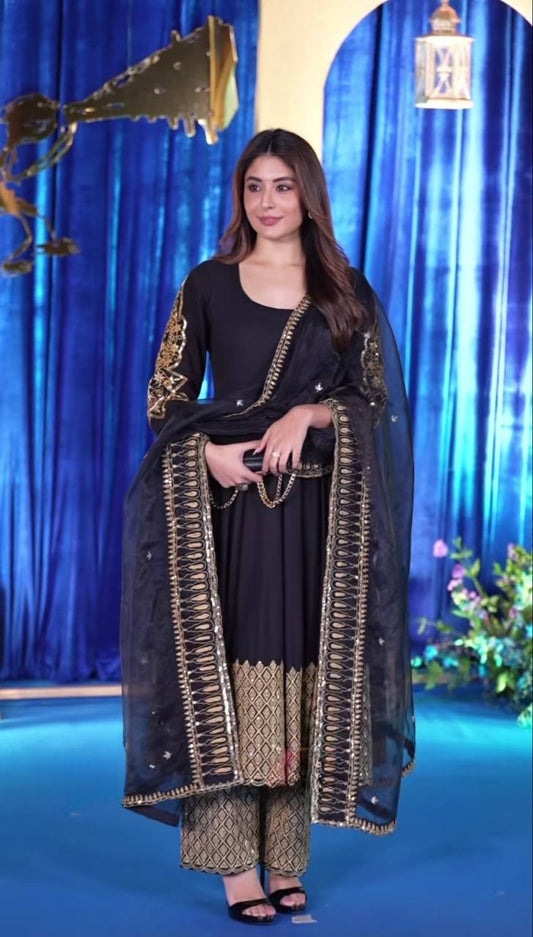 "Designer Black Suit with Heavy Gold Detailing"