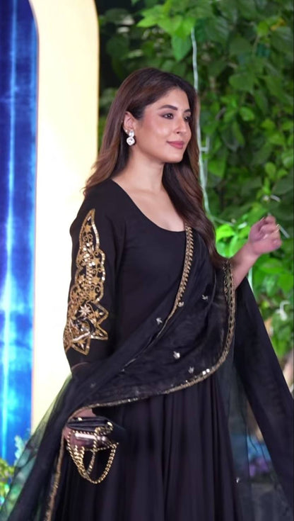 "Designer Black Suit with Heavy Gold Detailing"