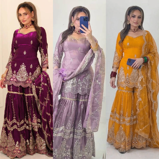 Women’s Embroidered Sharara Suit Set