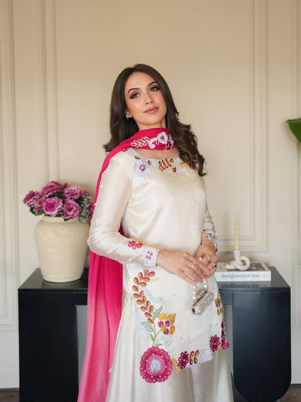 Vitza Pink Flower's Bids Moti Sharara