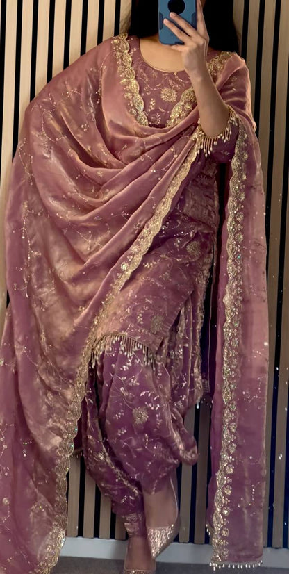 Premium Rose Pink Heavy Embroidery Suit Set