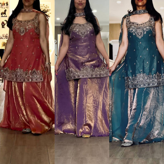 Luxury Embellished Sharara Set in Purple Gold