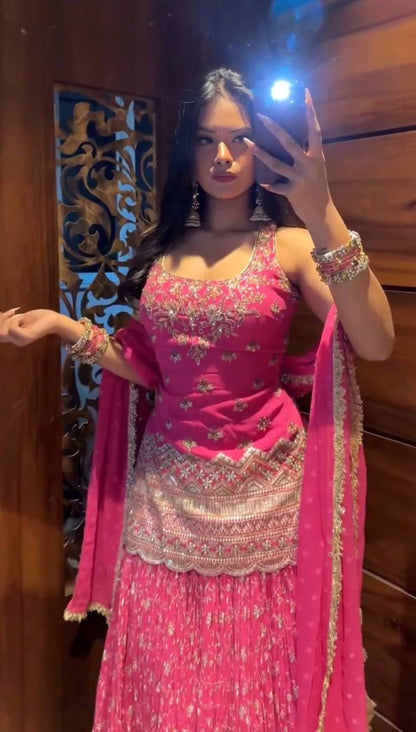 Rani Pink Heavy Embroidered Lehenga Choli Set