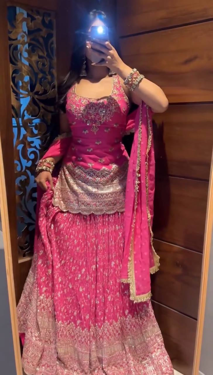 Rani Pink Heavy Embroidered Lehenga Choli Set