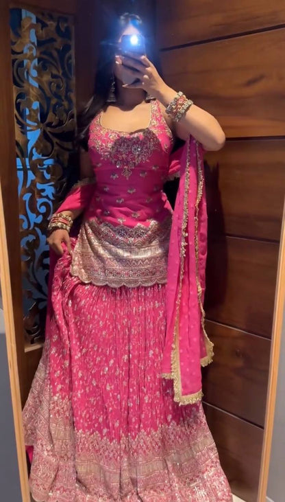 Rani Pink Heavy Embroidered Lehenga Choli Set