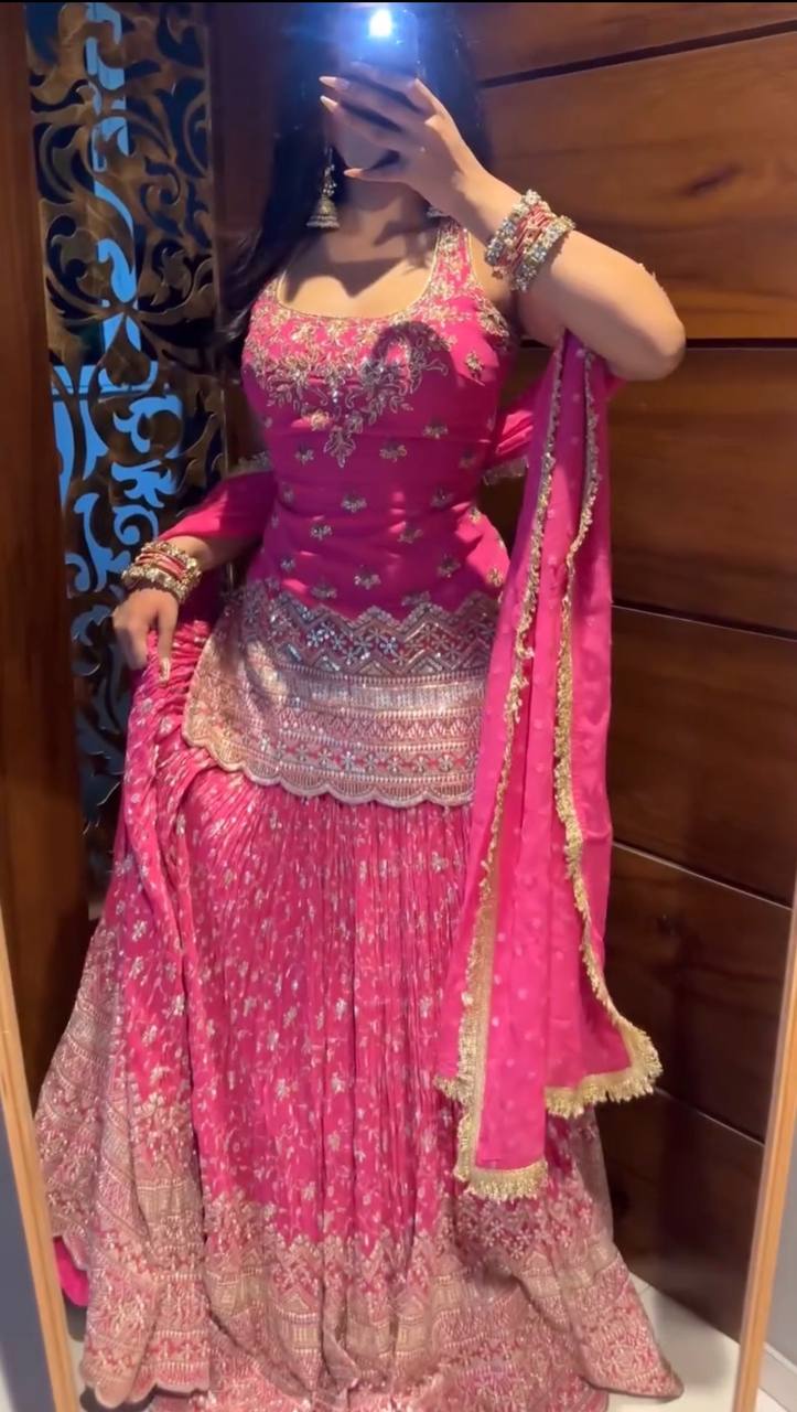 Rani Pink Heavy Embroidered Lehenga Choli Set