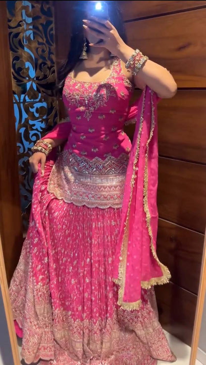 Rani Pink Heavy Embroidered Lehenga Choli Set