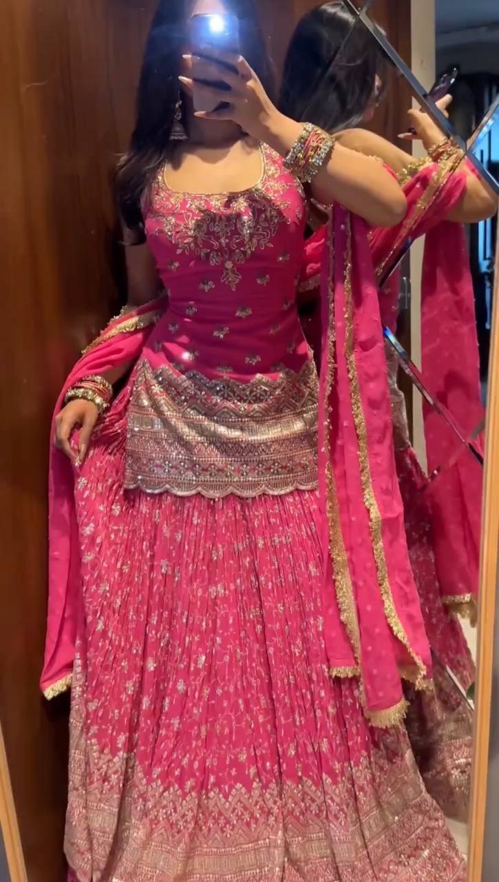 Rani Pink Heavy Embroidered Lehenga Choli Set