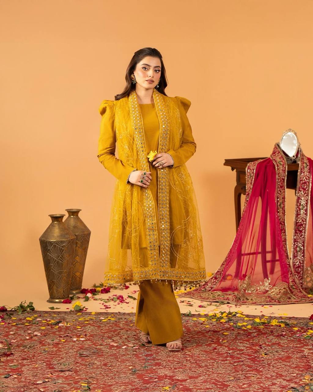 White Embroidered  Natural Silk Straight Kurta with Farshi salwar