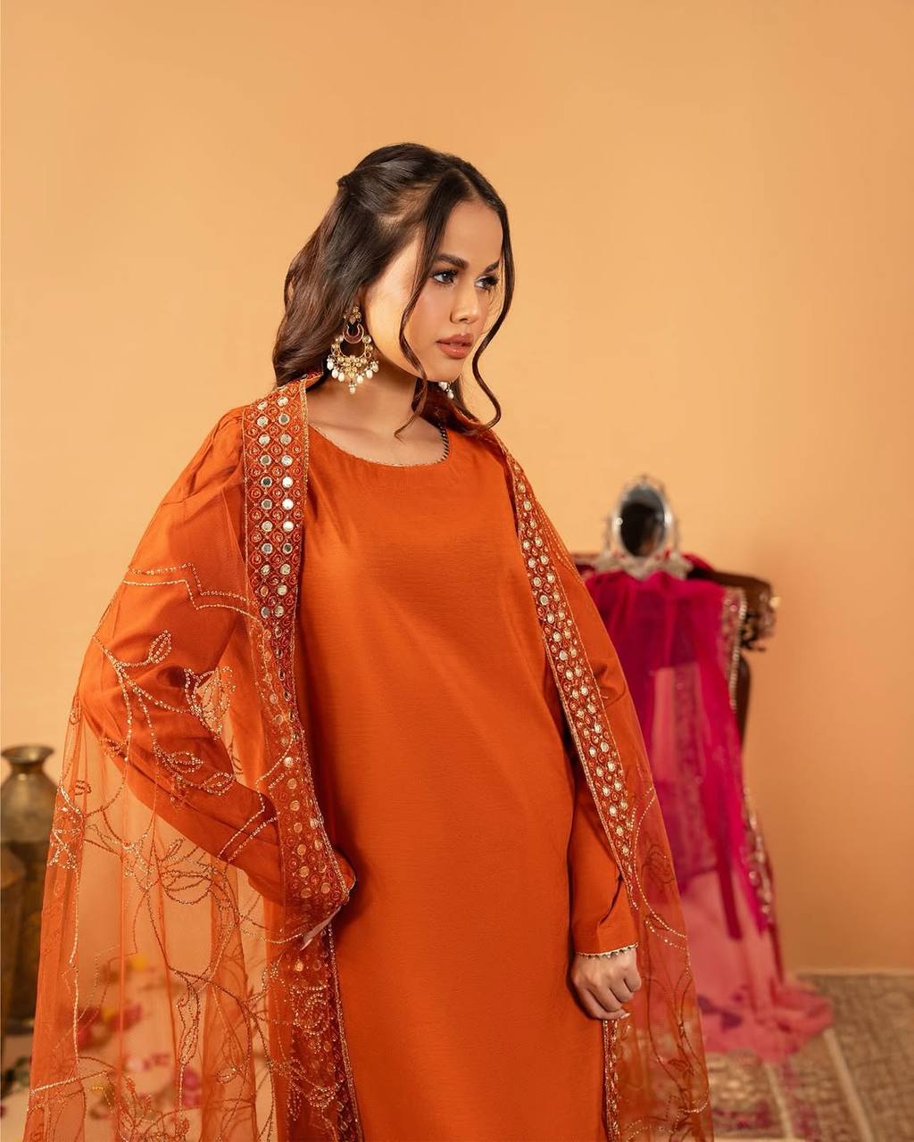 White Embroidered  Natural Silk Straight Kurta with Farshi salwar