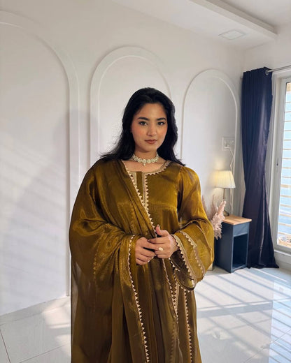 Yellow Embroidered Silk & Pant Palazzo Suit Set