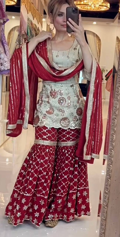 Aadhya Royal Red Designer Sharara