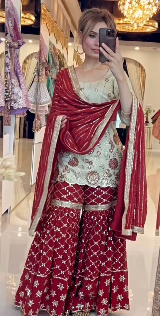 Aadhya Royal Red Designer Sharara