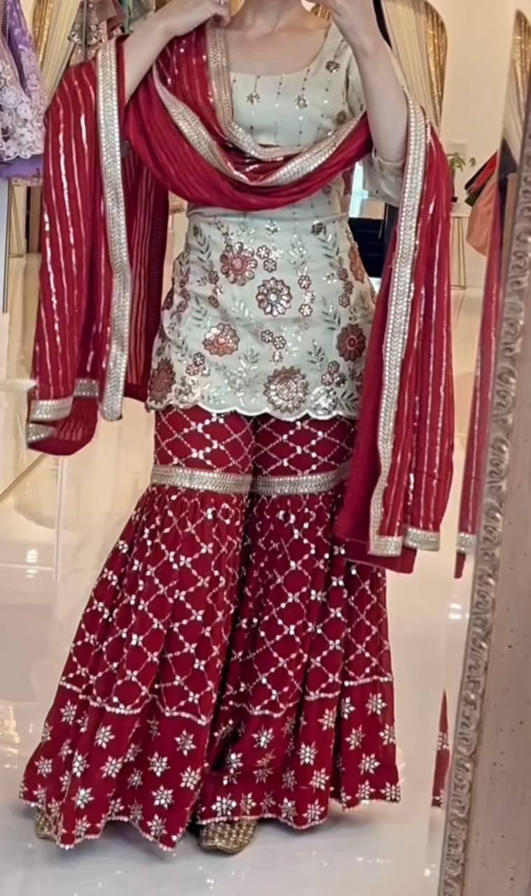 Aadhya Royal Red Designer Sharara