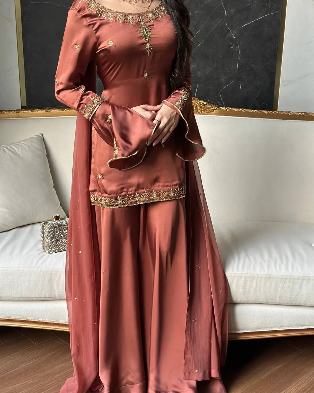 Luxury Wedding Wear Handwork Kurti & Sharara Set