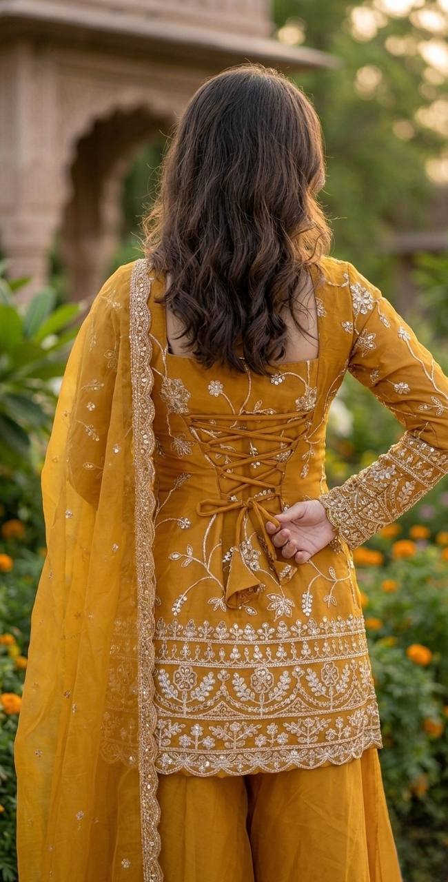 Elegant Mustard Yellow Embroidered Suit Set with Dupatta