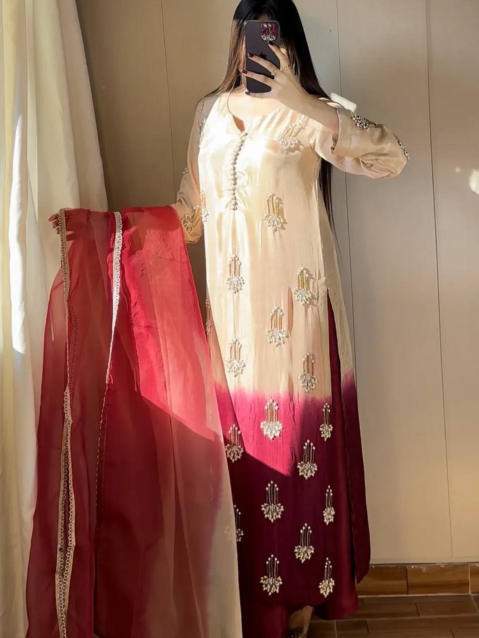 Diya's Real Bids And Moti Hand Work Suit